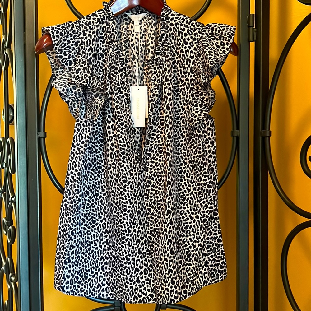 REBECCA TAYLOR Leopard Cap Sleeve Top